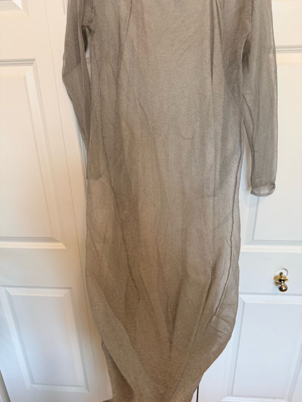 Zara Sheer Long Sleeve Maxi Dress in Taupe Gray - Picture 4 of 5